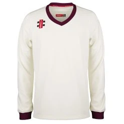 Pro Performance Long Sleeved Cricket Sweater 8 Pro Performance Long Sleeved Cricket Sweater -Sports - Hockey Cricket Pro Performance Maroon Trim M Front