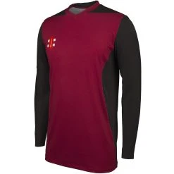 Pro Performance T20 Cricket Shirt Long Sleeve -Sports - Hockey Cricket T20 Long Sleeve Shirt MaroonBlck